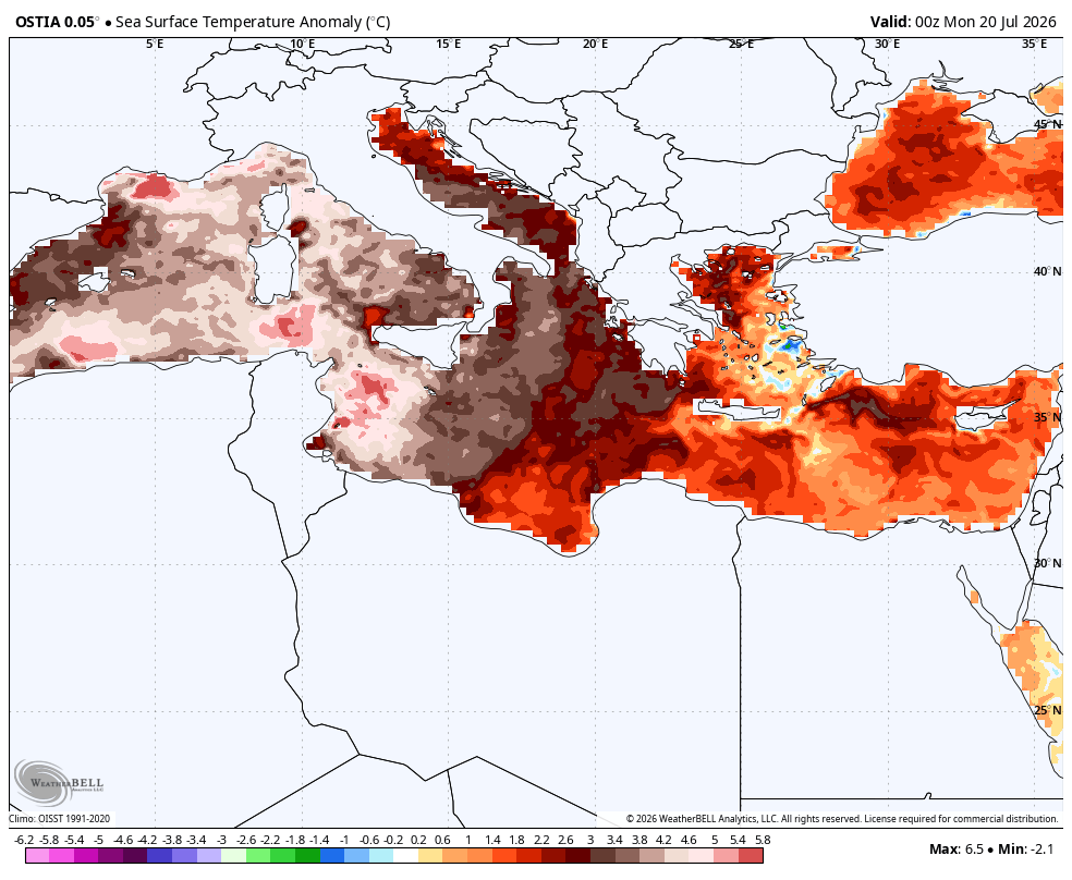 US_Stormwatch's tweet photo. NOAA has categorized the ongoing marine heatwave in the Mediterranean as a Category 4, extreme marine heatwave.

Sea surface temperatures are exceeding 5°C (9°F) above normal in several parts of the Mediterranean Sea, with water temperatures now reaching 31°C (88°F). This exceptional ocean heat is adding extra fuel to today’s severe thunderstorm outbreak across Italy and Croatia while boosting oppressive humidity.

This is now the fifth consecutive summer with severe or worse marine heatwave conditions in the Mediterranean Sea.