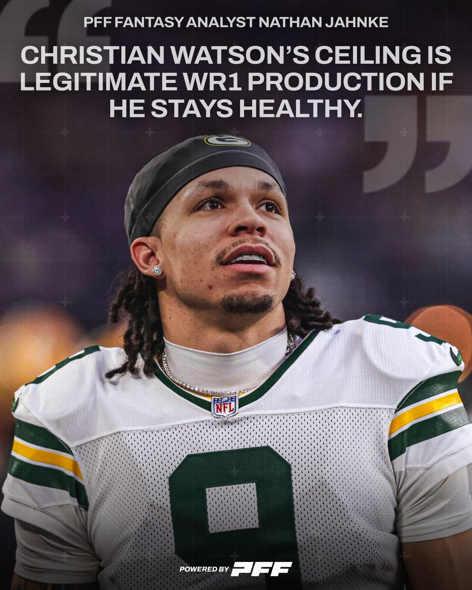 PFF_Fantasy's tweet photo. Packers WR Christian Watson is in for a MASSIVE season🤞 https://t.co/6DHZ2gnIcj