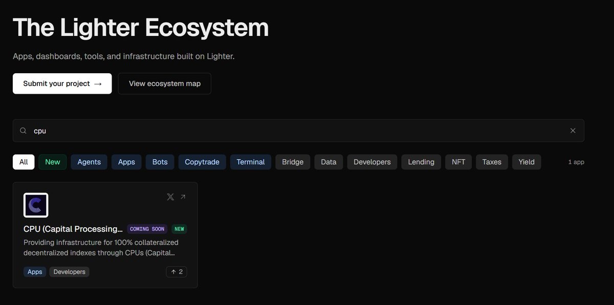 cpuprotocol's tweet photo. CPU Protocol has been listed on Lit Hub

@Lighter_xyz @vnovakovski we are really excited about participtating on the future Lighter devnet

Financial infrastructure and modularity will be a game changer for lighter and its ecosystem https://t.co/RVf422v7YW
