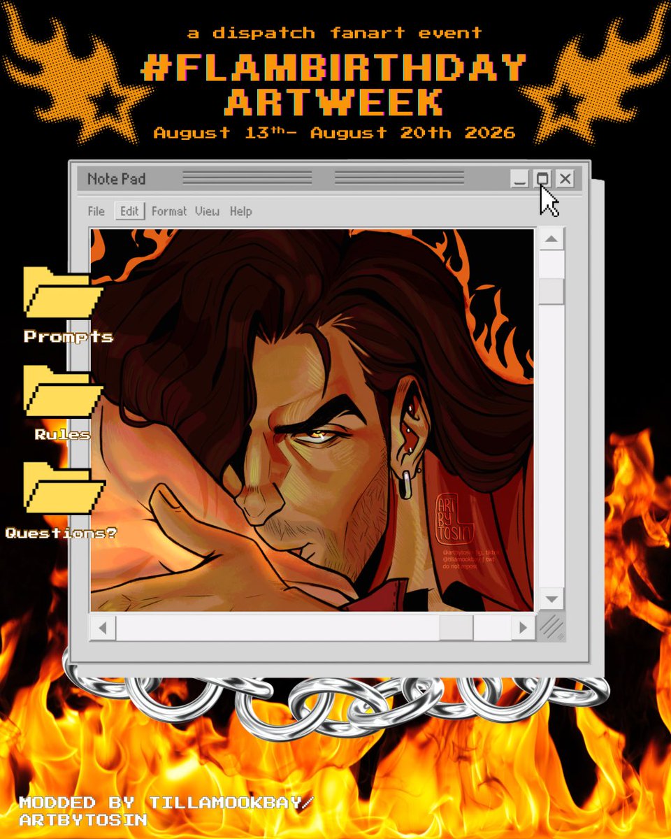 tillamookbay's tweet photo. 🔥FLAMBIRTHDAY ART WEEK🔥

His birthday is coming up at the end of next month and I wanted to do something to celebrate!

[1/3]
#dispatch #flambirthdayweek https://t.co/63DGVtgiJl
