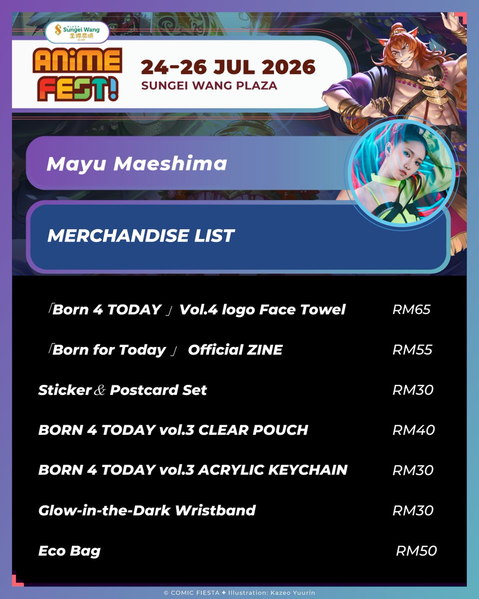 comicfiesta's tweet photo. This is your chance to purchase Mayu Maeshima merch and get them signed in person! 

Purchase a @_0414Mayu Meet & Greet ticket at https://t.co/BqKQy4dli4 and receive a signed postcard plus 1 bonus signature on any Mayu merchandise purchased from coffytiam, Anime Fest! @ Sungei Wang Plaza's official merch store.

Each buyer is limited to a total of 2 signed items - 1 postcard + 1 merchandise at Mayu Maeshima's Meet & Greet - don't miss out on this exclusive opportunity!