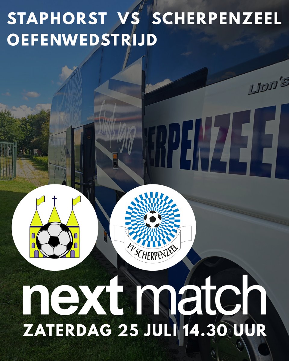 VVScherpenzeel's tweet photo. 𝗩𝗩 𝗦𝘁𝗮𝗽𝗵𝗼𝗿𝘀𝘁 – 𝗩𝗩 𝗦𝗰𝗵𝗲𝗿𝗽𝗲𝗻𝘇𝗲𝗲𝗹
Zaterdag 25 juli, 14.30 uur | Sportpark het Noorderslag
⚽️ Ons vlaggenschip reist zaterdag naar het pittoreske Staphorst voor de derde oefenwedstrijd van de voorbereiding.
#scherpenzeel #staphorst https://t.co/sGueul4iyq