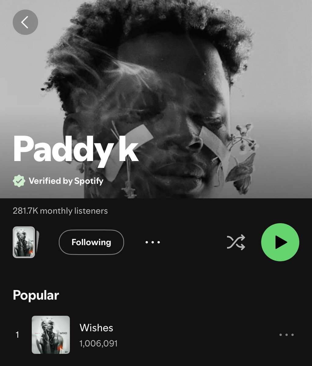 Paddykjnr1's tweet photo. 1 MILLION STREAMS FOR “WISHES” ON SPOTIFY‼️

To everyone who’s been holding on through the hard times, this is for you. Let’s keep holding on, The painful times won’t last forever.❤️‍🩹 https://t.co/5WM1fY3tex