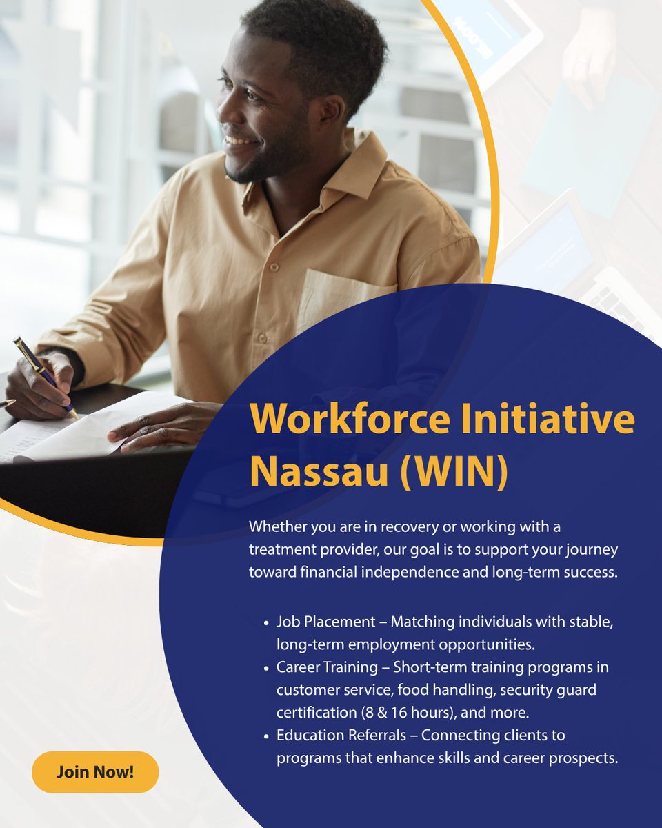 NADAP_org's tweet photo. Recovery is just the beginning. NADAP's Workforce Initiative Nassau (WIN) helps Nassau County residents impacted by substance use access job placement, career training, education referrals, and a path to financial independence. 

Learn more &amp; support NADAP https://t.co/7dnK21817B https://t.co/gzCplsbRzi