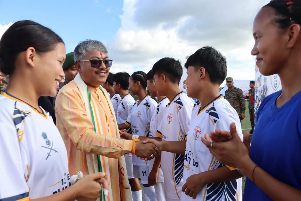 KonthoujamG's tweet photo. Had the privilege of attending the Women's Football Exhibition Match at SAI Complex, Takyel, organised by the 57th Mountain Division and 59th Mountain Brigade.
It was truly inspiring to witness the incredible talent, passion and fighting spirit of our Manipuri girls on the field. Such initiatives by the Indian Army to promote women's sports and youth empowerment are highly commendable.