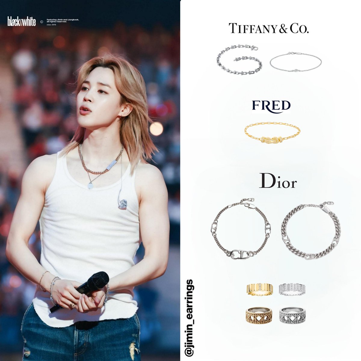 Jimin_Earrings's tweet photo. Finally, a closer look at the @Dior jewellery Jimin wore in Paris ✨ 
I wish they had included the ID tag necklace — I really wanted to see it in detail.
​The third and fourth necklaces from the left and the bracelet are already available for sale.

#JIMIN #JiminJewelryBox #지민 https://t.co/CQSiSk1x3K