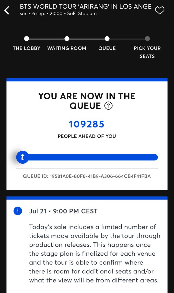 ARIRANGWT's tweet photo. About 80-140k people are in queue for the release of production tickets for all 4 dates of BTS ARIRANG WORLD TOUR in Los Angeles🤯

#방탄소년단 #BTS #BTS_WORLDTOUR_ARIRANG
#BTS_WORLDTOUR_ARIRANG_NA
#BTS_WORLDTOUR_ARIRANG_LOSANGELES https://t.co/MTEwqApaSp