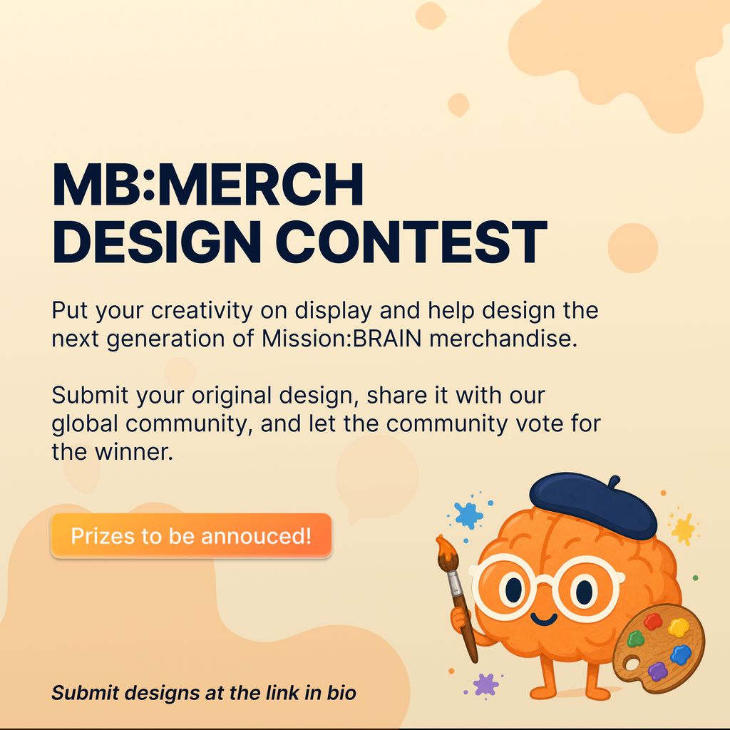 missionbrainorg's tweet photo. mission:BRAIN is running a design contest. No theme, just create something that captures what it means to you.

The winner's design goes on our merch store, and they pick which program the proceeds fund.

Submit within 30 days. Link in bio. https://t.co/zAM5UnyjNa