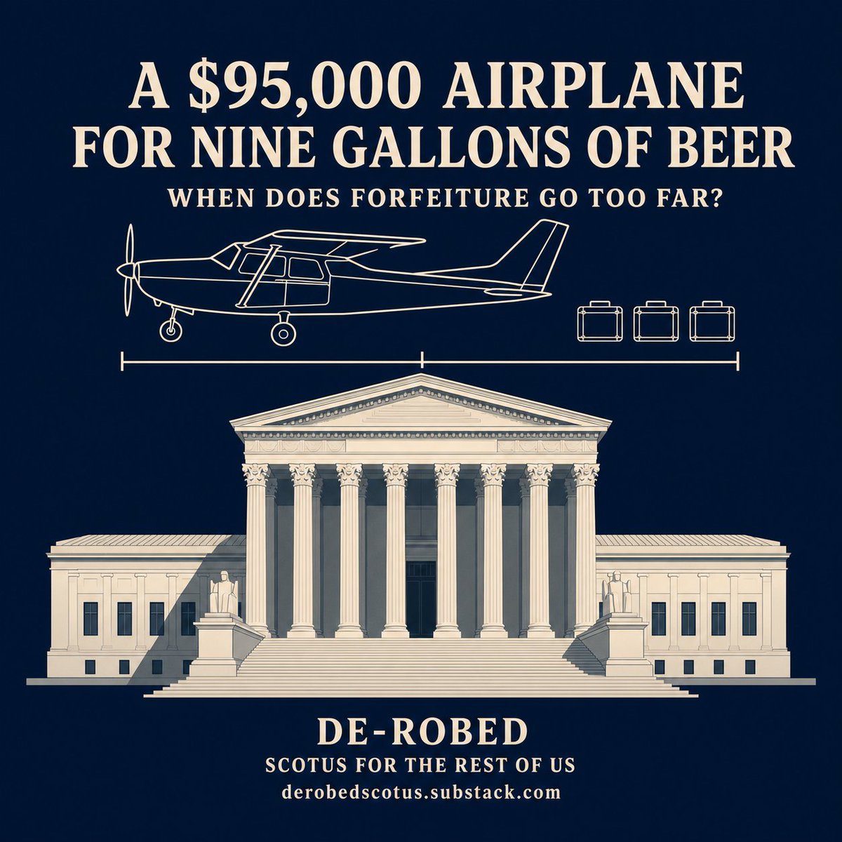 bjorama's tweet photo. Alaska seized a $95,000 airplane after its pilot was convicted of trying to fly nine gallons of beer into a dry village.

SCOTUS will decide how courts measure an “excessive fine”: by the actual offense—or its worst potential harms?

https://t.co/ac6rXoAtCf https://t.co/IV55be5muA