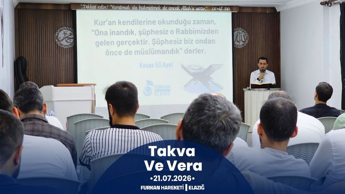 furkanhelazig's tweet photo. Furkan Hareketi Elazığ olarak her hafta gerçekleştirdiğimiz programlarımızda bu hafta, 
“Takva ve Vera” konulu dersini ele aldık...

"...Kim Allah’a karşı gelmekten sakınırsa (takva sahibi olursa), Allah ona bir çıkış yolu açar. Ve onu hiç beklemediği yerden rızıklandırır...”

[Talak,2-3]

#KonuluDers
#Elazığ