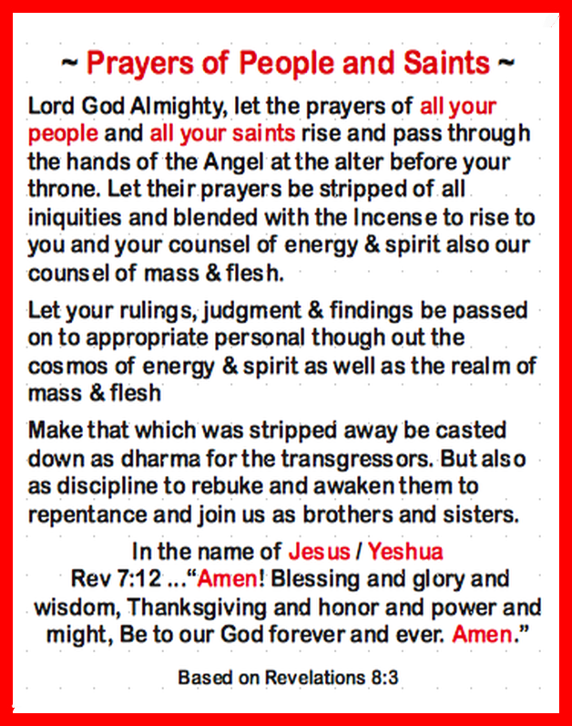 3rd__Ghost's tweet photo. AGREE in PRAYER see ATTACHED
Rev 8:3 NIV ...He was given much incense to offer, with the prayers of ALL GOD’ PEOPLE, on the golden altar …

Rev 8:3 NKJV ...He was given much incense, that he should offer it with the prayers of ALL the SAINTS upon the golden altar… #NewWineskin https://t.co/2rOHGA4ZY8