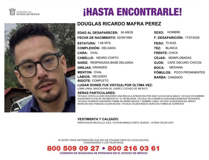 COBUPEM's tweet photo. Solicitamos de tu apoyo en difusión para dar pronta localización a DOUGLAS RICARDO MAFRA PEREZ, comunícate a los teléfonos de COBUPEM 800 216 0361, 800 509 0927. #TodosEnLaBúsqueda https://t.co/GyGDHpX3qh