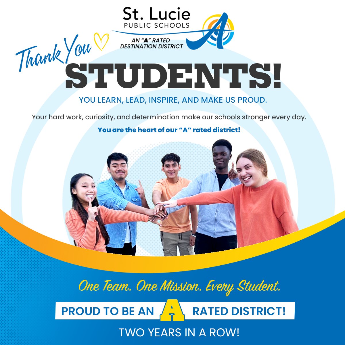 1SLPS's tweet photo. One Team💙One Mission💛Every Student
#SLPSProud #ARatedDistrict #OneTeamOneMission #EveryStudent #ThankYou https://t.co/ZJReI5NMgn