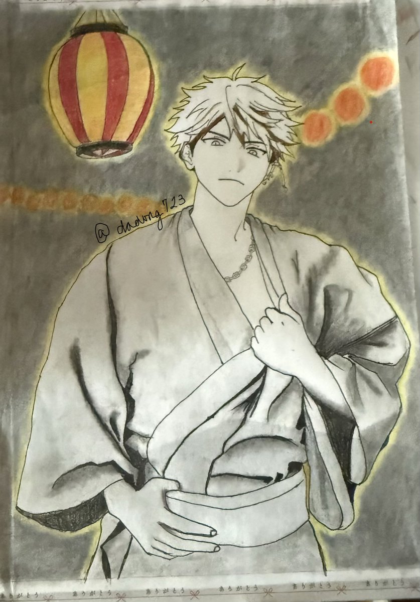 dadong723's tweet photo. 由紀の浴衣姿🥰描いてみました🙈💕
失敗した左腕にスリーブタトゥー入れようか迷ってる〜…ってお祭りに使う絵なのでタトゥーはダメかも💦
#ギヴン　#givenFA  #吉田由紀 https://t.co/LOGCS7fGMa