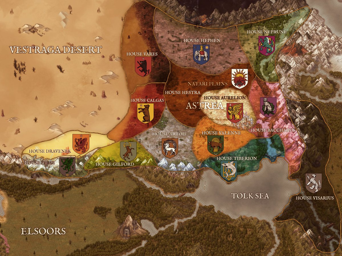 GarviIronfist's tweet photo. The Kingdom of Astrea is divided among fourteen great noble houses, each with its own history, banner, and rivalries. https://t.co/lO2bJu6M9C