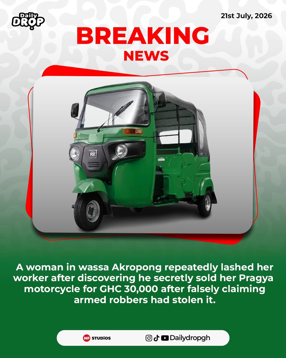 Dailydrop20gh's tweet photo. Worker Allegedly Sells Employer’s Pragya and Fakes Robbery #news #kumasi #worker #daily https://t.co/a1bk0UbuLy