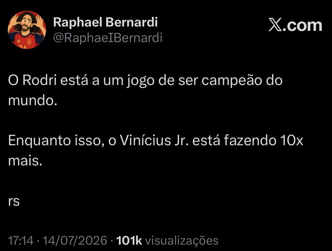 FutebolLinhas's tweet photo. E pra finalizar, vocês sabem muito bem o contexto desse Tweet. Não se façam de pão pra levar salsicha e não finjam que é só por futebol, prêmio individual ou o Rodri.

Querer faze gracinha com esse Tweet sabendo do que ele está falando é a prova que não adianta depois querer ficar apontando dedo pro racismo espanhol e argentino (mesmo que realmente sejam repugnantes) se vocês também tão indo pelo mesmo balaio e mostrando as faces do que realmente são afinal das contas.