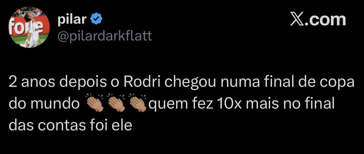 FutebolLinhas's tweet photo. E pra finalizar, vocês sabem muito bem o contexto desse Tweet. Não se façam de pão pra levar salsicha e não finjam que é só por futebol, prêmio individual ou o Rodri.

Querer faze gracinha com esse Tweet sabendo do que ele está falando é a prova que não adianta depois querer ficar apontando dedo pro racismo espanhol e argentino (mesmo que realmente sejam repugnantes) se vocês também tão indo pelo mesmo balaio e mostrando as faces do que realmente são afinal das contas.