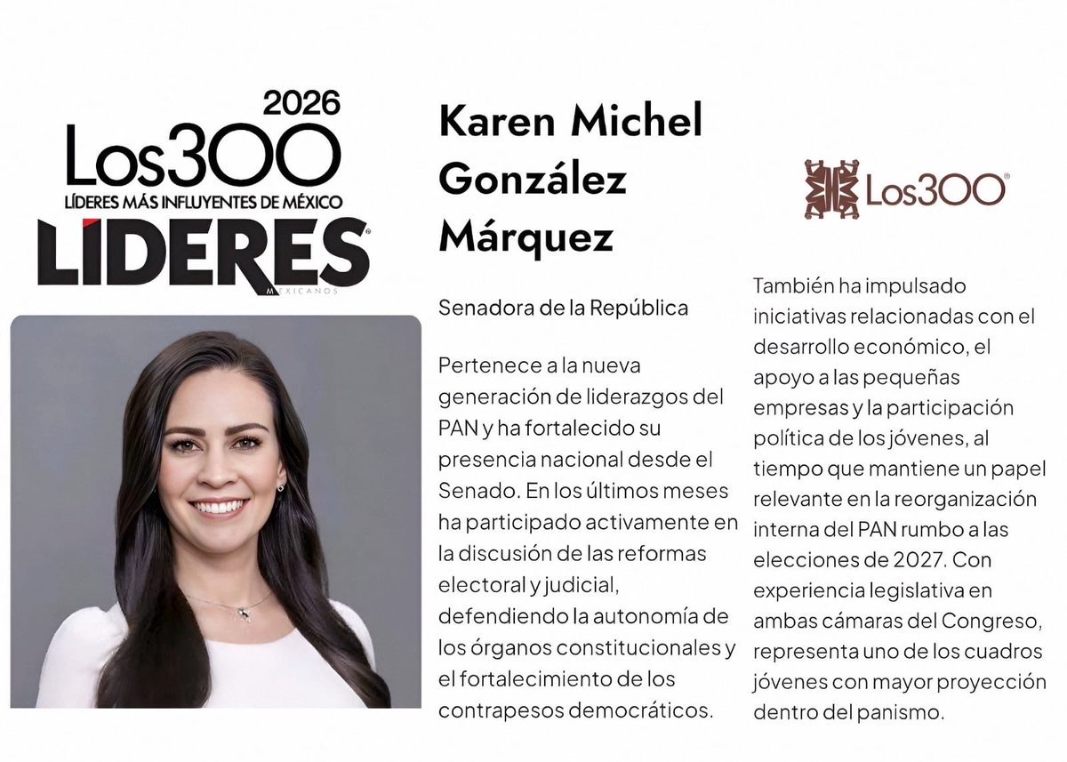 MichelGonzalezM's tweet photo. Agradezco a la revista 300 Líderes por incluirme en esta edición. Recibo esta mención como un compromiso para seguir trabajando por las causas en las que creemos y por las familias mexicanas. https://t.co/WWTJqpPu8p