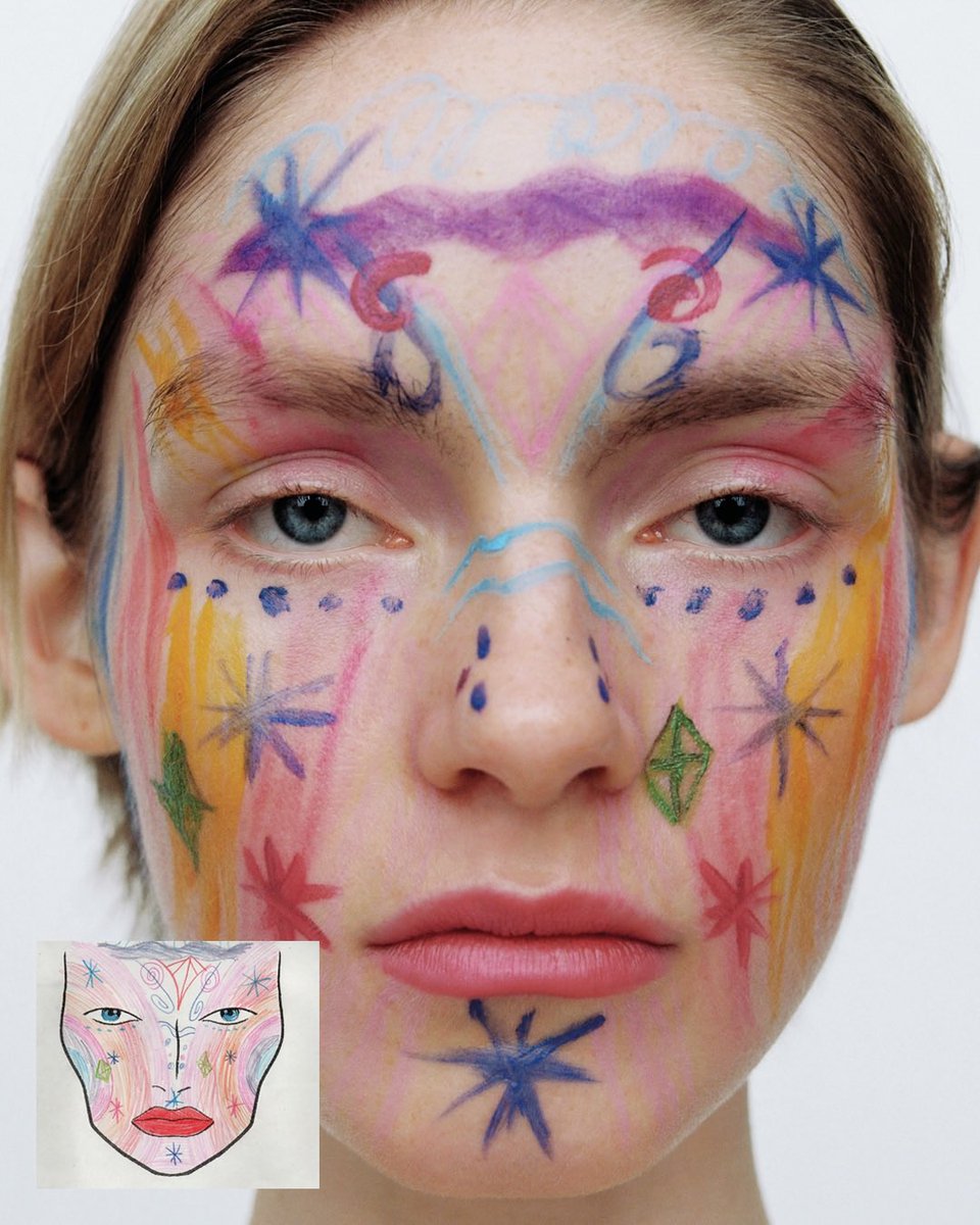 dearvotion's tweet photo. Children’s drawings on blank face templates turned into beauty looks by Tiziana Raimondo https://t.co/DSAW3138td