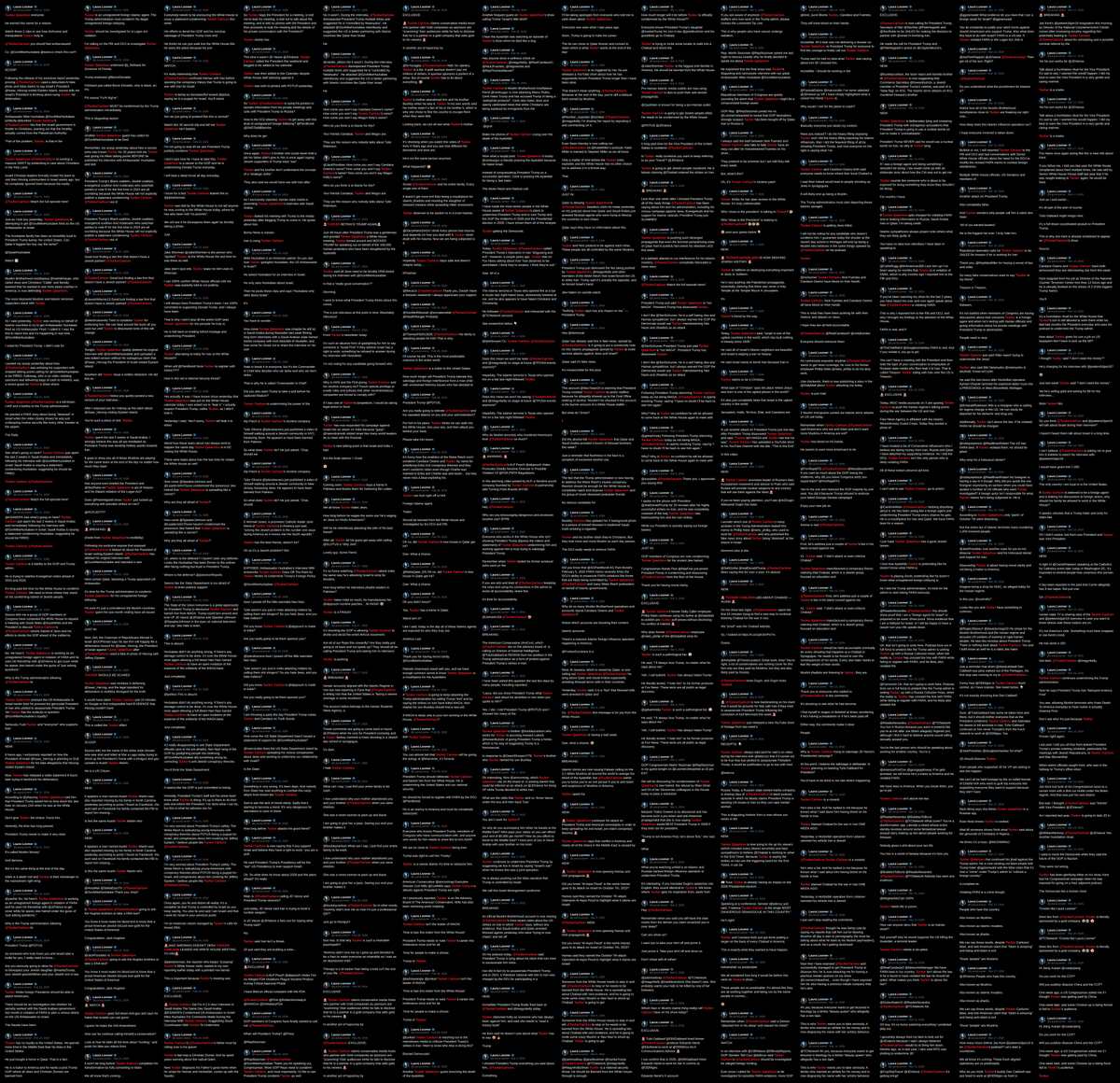 Wallface's tweet photo. Fixation Files vol. 2:
Laura Loomer on @TuckerCarlson. 1,387 posts lol
here's every single one https://t.co/Exk66Cfedh