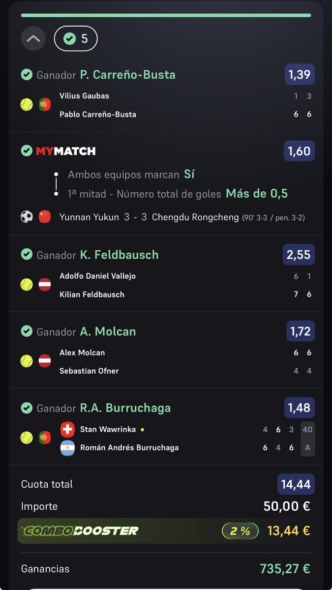 FEMpredict's tweet photo. 🔥 50€ → 735€ con cuota 14.44 💰

¡Boleto VERDE total! ✅

¿Más combis difíciles? Comenta “SÍ” 🔥

FEMpredict amigos!!!!

#Apuestas #BoletoVerde #Winamax