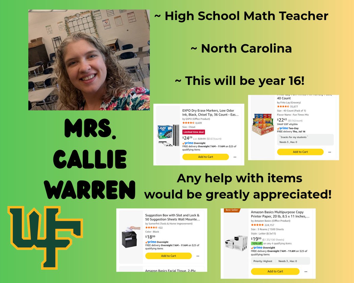 CEW225's tweet photo. @CatieBrien HS Math teacher in NC!  
  I'd love any help!  2 weeks until workdays! 
https://t.co/jPuDMKh9As

#clearthelist  #Teachersof𝕏 https://t.co/70iP43bka8