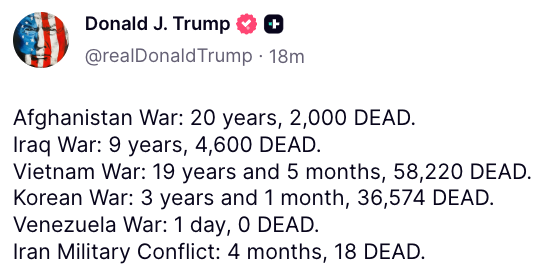 Mollyploofkins's tweet photo. The 'No New Wars' president trying to point out that 18 dead Americans isn't all that bad https://t.co/H1RW82BOR7