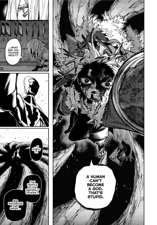 ScarletFang423's tweet photo. #GACHIAKUTA172 
-
-
-
-
-
-
-
Something doesn't make sense to  me or not entirely aligning with what we're being told. 

Rudo  brought up the notion that it's not possible for humans to ascend to godhod but now we're finding out the "gods" are essentially an race of humans https://t.co/CZ3jkMoYLu