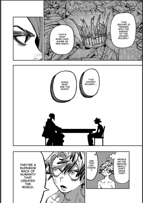 ScarletFang423's tweet photo. #GACHIAKUTA172 
-
-
-
-
-
-
-
Something doesn't make sense to  me or not entirely aligning with what we're being told. 

Rudo  brought up the notion that it's not possible for humans to ascend to godhod but now we're finding out the "gods" are essentially an race of humans https://t.co/CZ3jkMoYLu