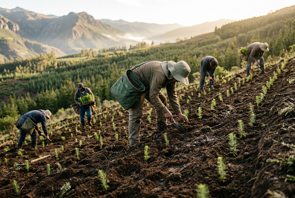 AFTBRN63's tweet photo. Every forest that comes back starts like this — one seedling, one pair of hands, on land that was ash.

Slow, patient, real. This is the work AfterBurn exists to fund. 🌲🌱 https://t.co/LqoZP9Icxf