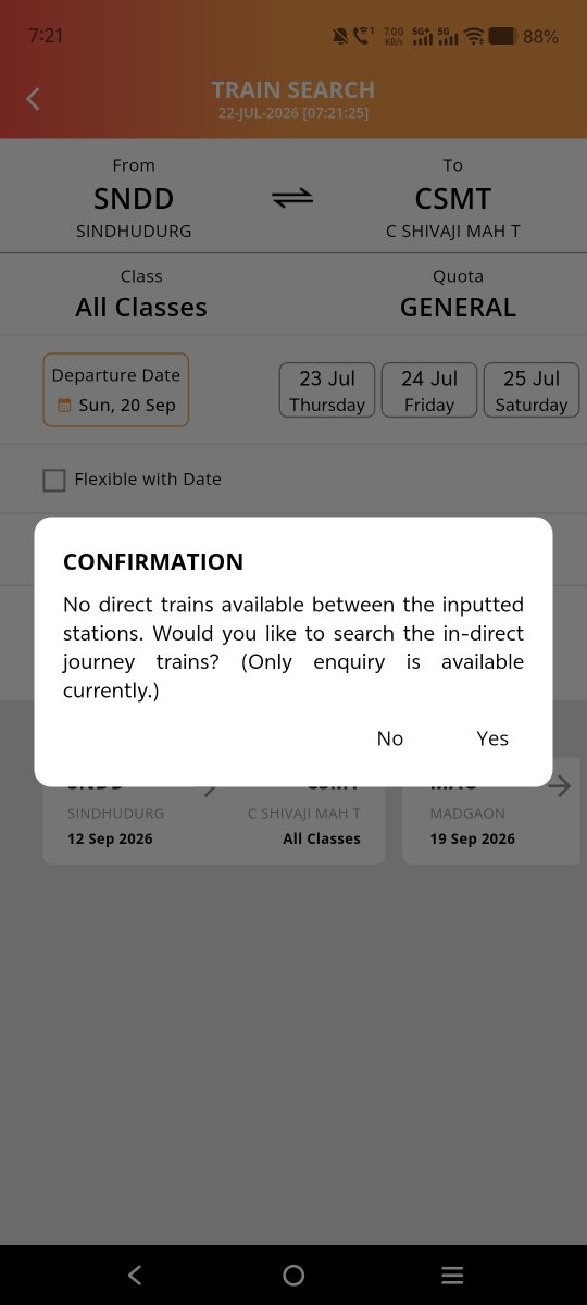 manishsamant93's tweet photo. @IRCTCofficial @KonkanRailway @Central_Railway @WesternRly @drmbct @drmmumbaicr @AshwiniVaishnaw @RailMinIndia 
@RailwaySeva

IRCTC WEBSITE Not working. SNDD to Mumbai there is no train shown.
Kindly resolve the issue on priority and confirm. https://t.co/1AjlRkoIa5