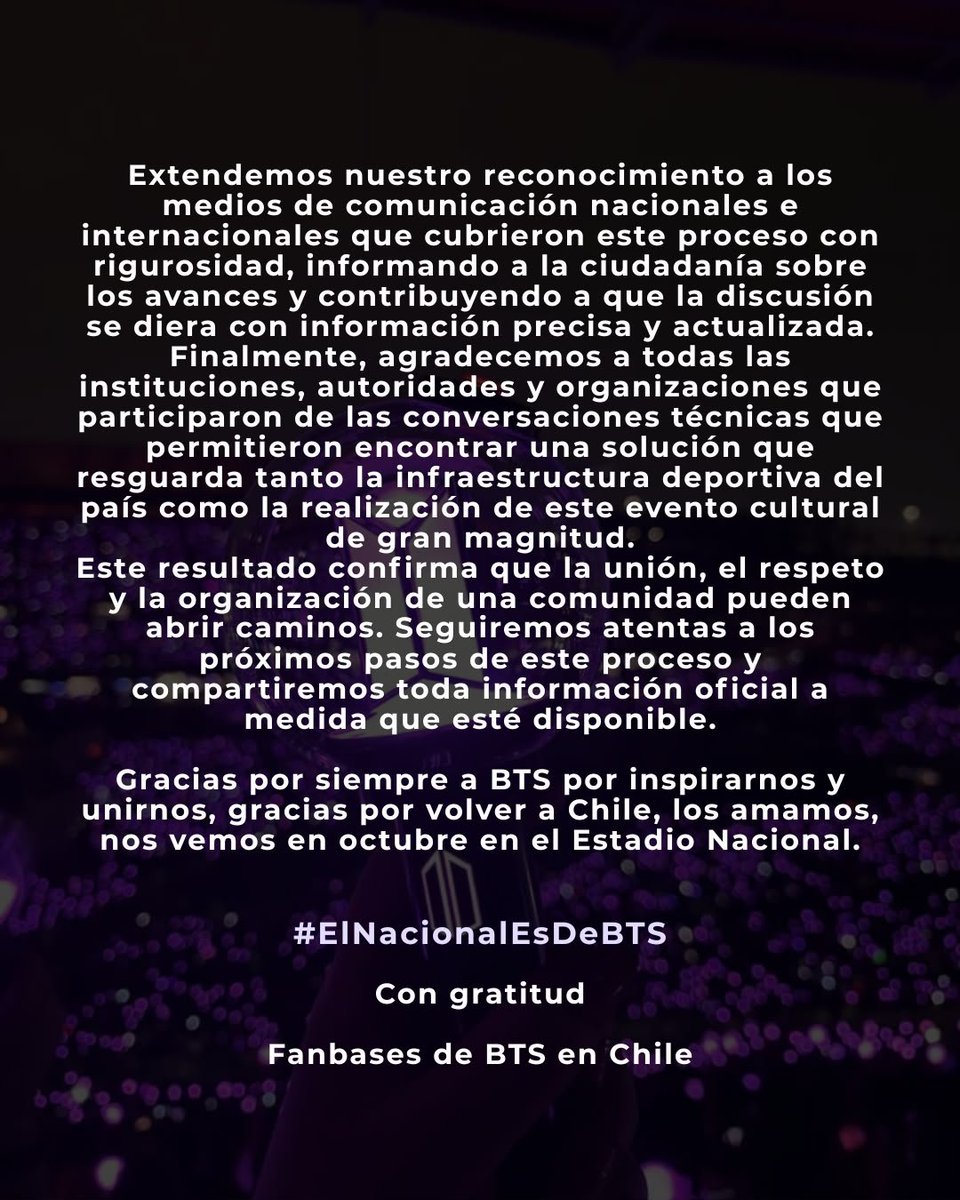 BTSChileProject's tweet photo. LO LOGRAMOS ARMY, MUCHAS GRACIAS.

#ElNacionalEsDeBTS #BTS #ARMY #CHILE #BTSCHILE https://t.co/sHARGJ4DpI
