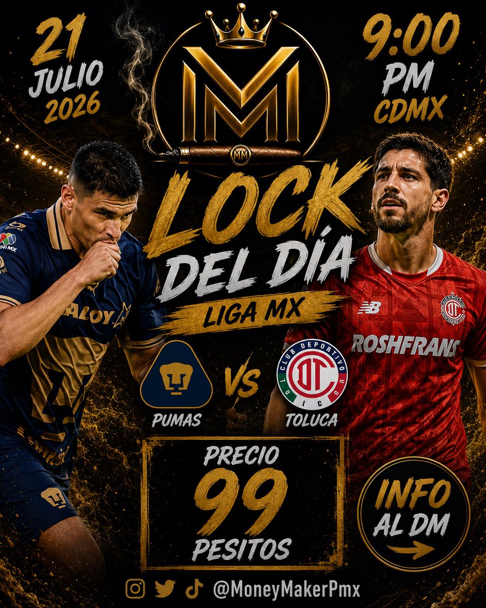 moneymakerpmx's tweet photo. 🚨 🔐 LOCK DEL DÍA | LIGA MX 🔐

Hoy tenemos el pick que más me gusta de la jornada. 📊⚽

🏆 Pumas 🆚 Toluca
🕘 9:00 PM CDMX

Momio 1.80 💰🔥

💰por solo $99 MXN

🔘 Stake recomendado
🔘Pick con mayor confianza del día

📩 Info al DM

Déjame tu apoyo ❤️🔄 https://t.co/9ZJ2ckkTcR