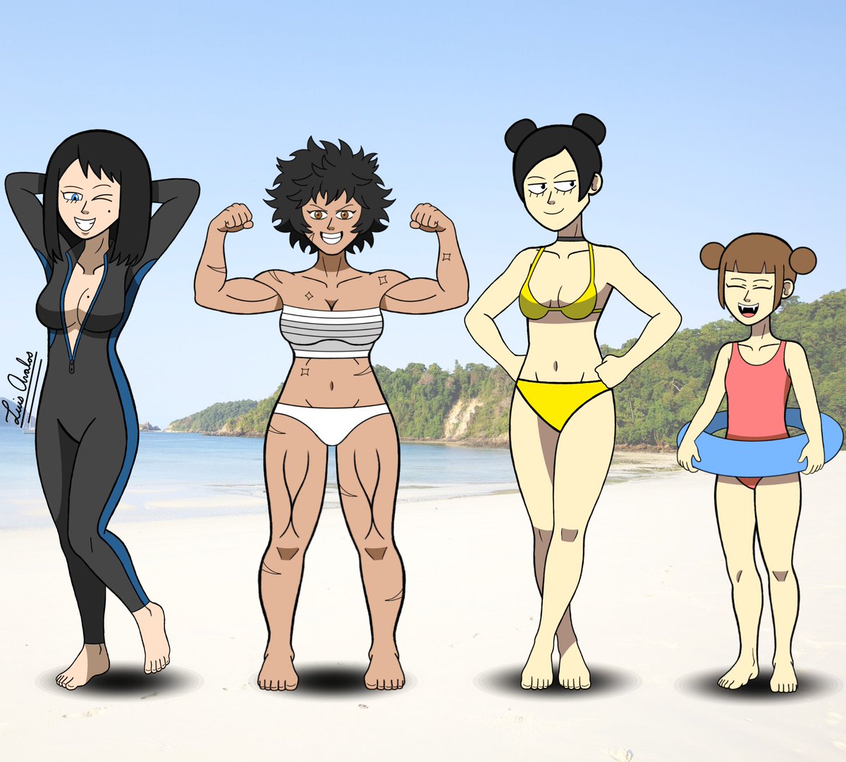 LuisAvalosEnt's tweet photo. The Arts of Mars, Beach Episode! Summer is here, Bao and her friends  Soo-mi and Zeya are chilling at the beach. And Bao's little sister Mei  is here too. (Because Bao's Mom Emma, wanted Bao to bond with Mei) 
🇺🇸 🇰🇷 🇲🇲 (1/2)

#theartsofmars #ocs #summer #beach https://t.co/VXdsQfeGVm