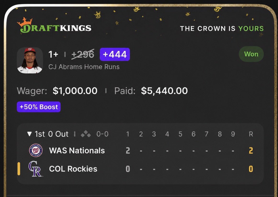 AllinLex_'s tweet photo. 👀 CJ Abrams didn’t hit a home run…

He hit $5,440. 💰⚾️

$50 giveaway 🎁 to 2 lucky 🍀 followers who LIKES+RT this post. https://t.co/q012cE0Mtw
