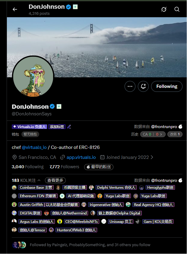 a9wsj's tweet photo. STAR  154K
0x0172fd20b8e89cb577a6edd3b800ee7b2a5b00c1

两名virtuals的官方人员@DonJohnsonSays @umeirzz同一时间关注virtuals平台的项目@Stargazer_did，项目潜力很大。 https://t.co/YUFW487XQb