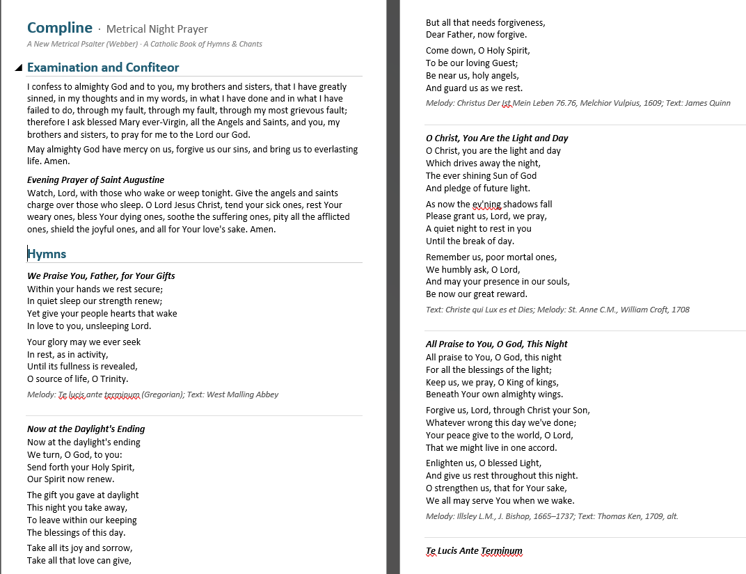 TomPatrick90's tweet photo. @NJFiorvento I just put this booklet together with metrical Compline psalms and hymns, using Claude and text from an anglican metrical psalter. Haven't printed it yet. https://t.co/FpQpxVxViH