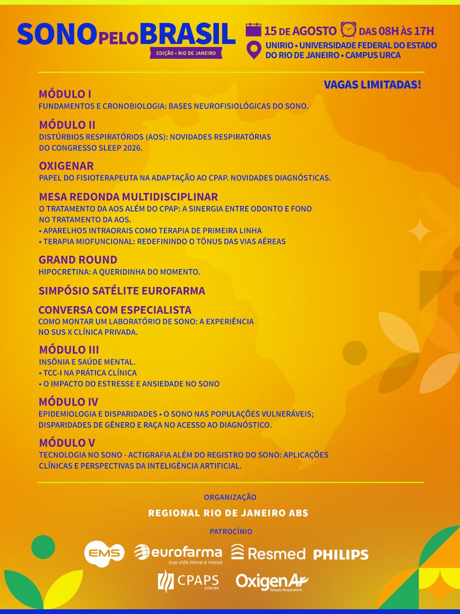 absono_'s tweet photo. 📢 Confira a programação do Sono pelo Brasil — Edição Rio de Janeiro!

No dia 15 de agosto, das 08h às 17h, reuniremos grandes especialistas na UNIRIO (Campus Urca) para um dia intenso de atualizações e debates sobre a ciência e medicina do sono.

Acesse: https://t.co/DpEKHqGrNv https://t.co/BkCEPIHcdh