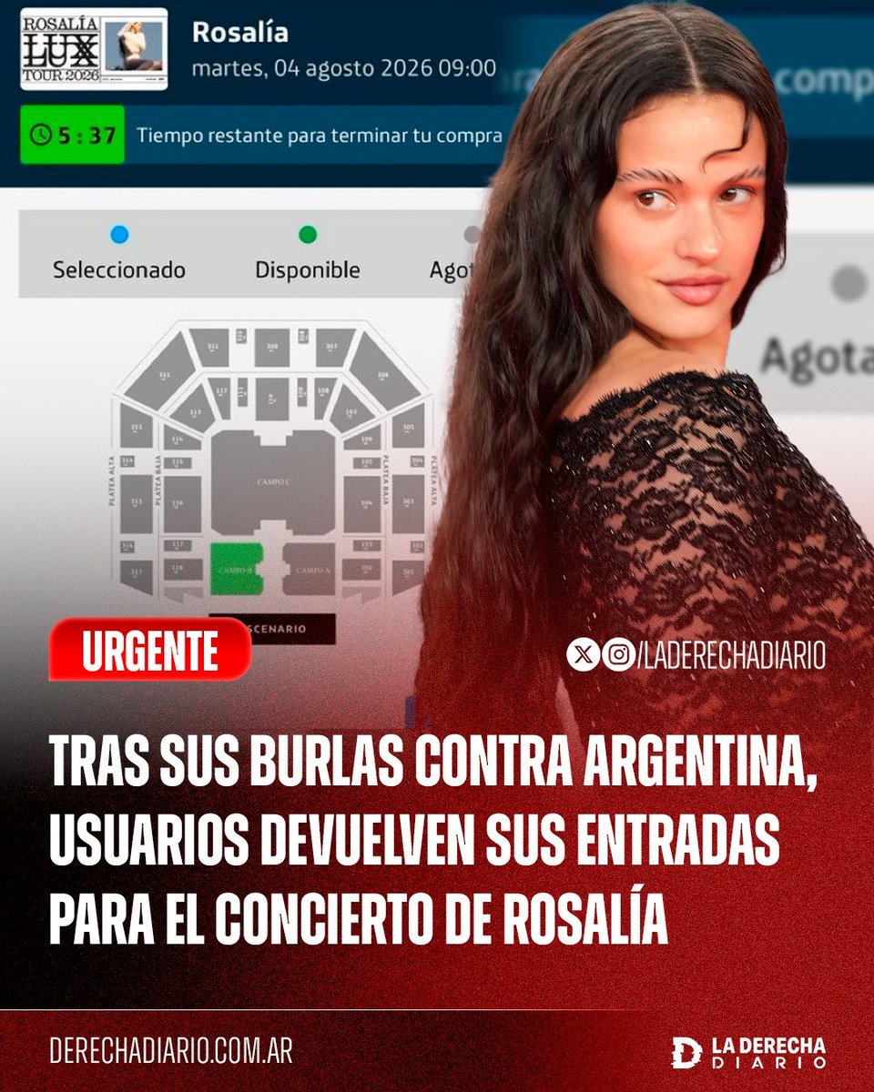 laderechadiario's tweet photo. 🚨🇦🇷🇪🇸 | MERECIDO: Tras sus burlas contra la Argentina por la derrota en la final del Mundial, usuarios argentinos comenzaron a devolver sus entradas para el concierto de Rosalía previsto para agosto. https://t.co/jMO6Sw2OEa