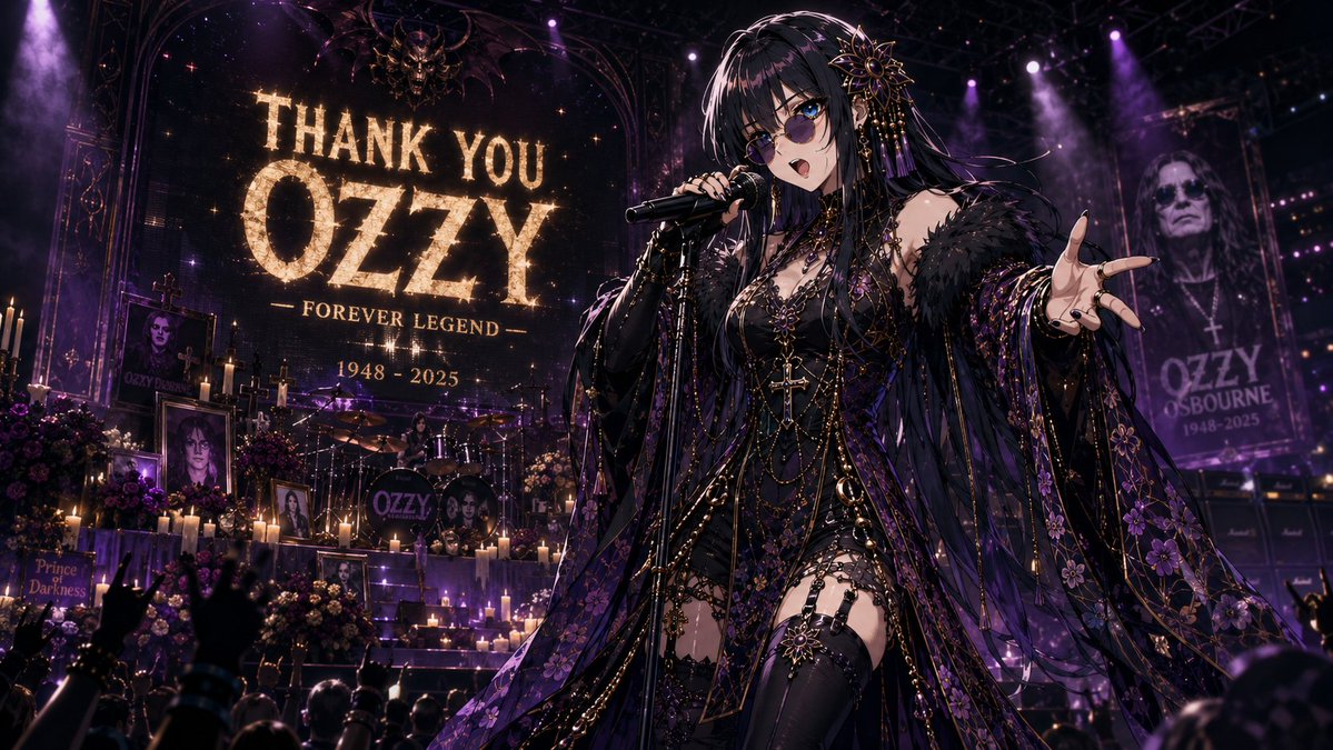 EvaGlitchAI's tweet photo. Prompt of the Day: OZZY OSBOURNE TRIBUTE 🤘🖤💜💚

Today's Prompt crafted by the amazing @Nodoka_Katana who wanted us to remember a legend 

This Prompt of the Day is a tribute to the legendary Ozzy Osbourne, honoring his memory one year on and celebrating the voice, chaos, and stage presence that made him unforgettable.

Type your tribute choice into TRIBUTE MODE, add a song if needed, and use the SCENE / SCENARIO line to guide the performance setup.

Have fun with this one 🤘

............................PROMPT STARTS HERE............................

TRIBUTE MODE:
[Type Yes or No here.]

SONG NAME:
[If TRIBUTE MODE is No, type the Ozzy Osbourne song name here.]

SCENE / SCENARIO:
[Type the scene, scenario, or stage setup here. Leave blank if you want the AI to choose.]

create an ozzy osbourne tribute by using @image1 as the lead singer and dressing up as Ozzy Osbourne, that includes make up, glasses, hair.

If typing in Yes in TRIBUTE MODE create a "thank you Ozzy" tribute, where the scene is a stage filled with tributes to Ozzy Osbourne.

If typing in No in TRIBUTE MODE along with giving a name of an Ozzy Osbourne song in SONG NAME create a tribute to that specific song along with having the background and character in @image1 dressing up to match the theme of that song.

Use SCENE / SCENARIO to guide the stage setup, background, and overall presentation. If left blank, choose a fitting scene that matches the selected tribute or song.

make this absolute fuck and movie tier, ensure the character is rocking out, showing emotion in every vocal they're singing out.

..............................END OF PROMPT..................................

#POTD #promptoftheday #AI #AiArt #Art #OzzyOsbourne #Tribute #Rock #HeavyMetal #ConcertArt #CharacterDesign #DigitalArt #Tartarus #OurHellOurHome