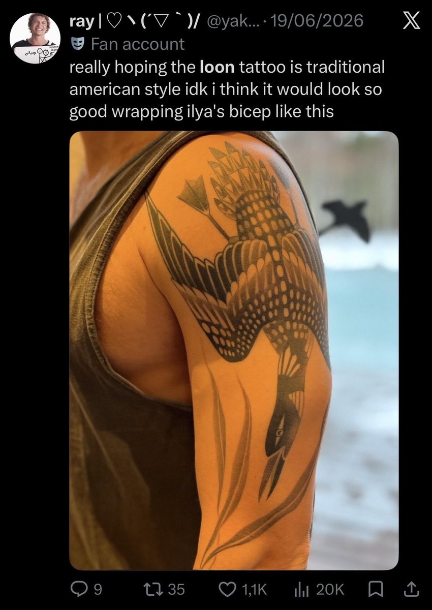 tzarilya's tweet photo. the more i think about it the more i picture this type of thing for ilya’s loon tattoo https://t.co/lE7wdnry2V