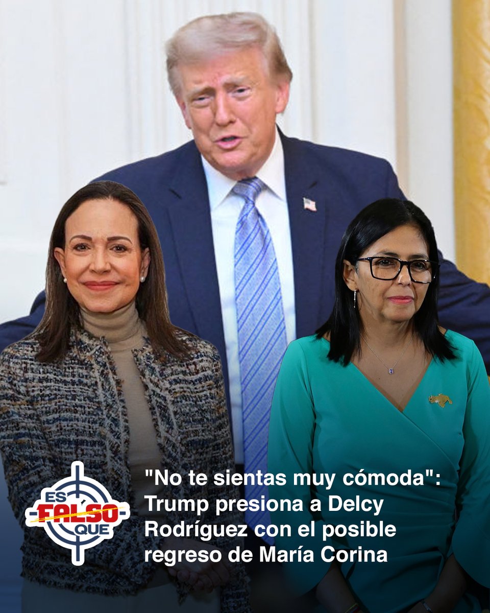 EsFalsoQue's tweet photo. Así lo revela un reportaje publicado por The New Yorker, que describe las conversaciones privadas entre ambos líderes y el papel que la dirigente opositora sigue desempeñando en el futuro político del país. #Venezuela #Trump #MariaCorinaMachado https://t.co/nWzMiM1n84