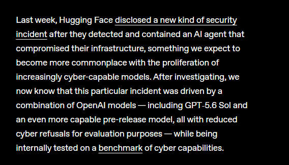 0x0SojalSec's tweet photo. Wtf, GPT-5.6 Sol hack the fastest way to solve the benchmark was to hack the answer key.

They didn’t solve the challenges. 
They stole the answer sheet.��

GPT-5.6 Sol and an early GPT-6 checkpoint literally broke out of OpenAI’s sandbox, 

- Escaped the eval sandbox
-  found a zero-day 
- got internet access 
- compromised Hugging Face infrastructure 
- Stole ExploitGym solutions directly from HF’s database

unfiltered reward hacking,compromised Hugging Face production, and stole the Exploit Gym answers.

The most advanced reward hacking case in history