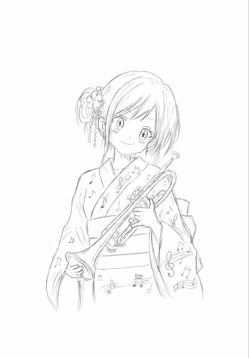 miina118's tweet photo. おはようございます☀️なんとなく浴衣➕トランペット🎺
 #イラスト #トランペット #浴衣 #練習中 https://t.co/IQAp7FrmE8