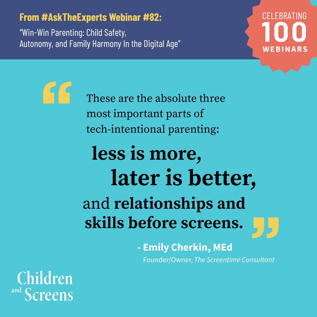 childrenscreens's tweet photo. We're looking back on some of our favorite expert insights as we gear up for the 100th #AskTheExperts webinar!
Today’s takeaway? Less is more, later is better, and relationships and skills before screens.
Learn more from Dr. Cherkin 👉 https://t.co/zbKCpIznJR https://t.co/1DvQfN7Vad