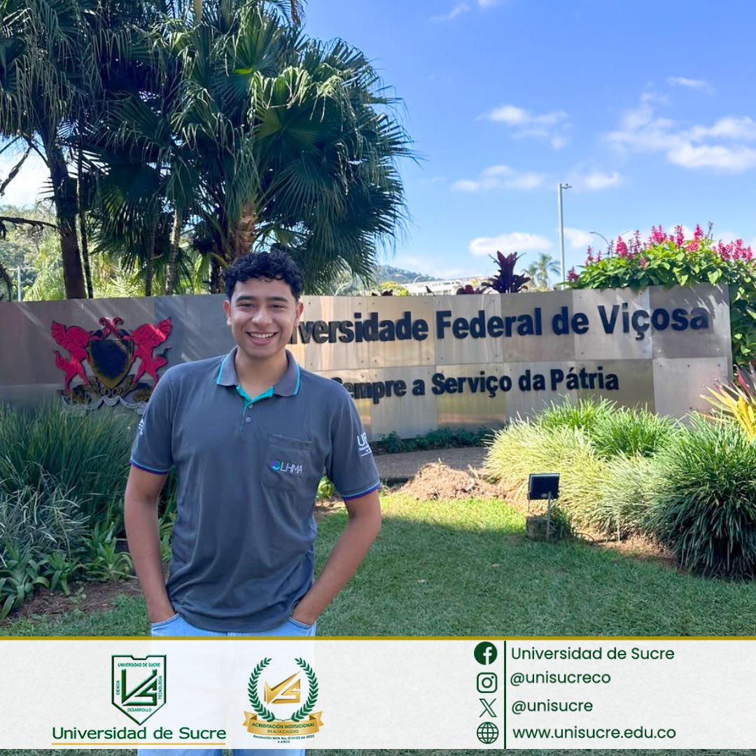 Unisucre's tweet photo. 🟢⚪Nuestro estudiante Brayan Orozco Orozco, de noveno semestre del programa de Ingeniería Agroindustrial, se encuentra realizando una pasantía investigativa en el Laboratorio LHMA, del Departamento de Alimentos de la Universidad Federal de Viçosa (Brasil). 🇧🇷🔬 https://t.co/UvYu04R5km