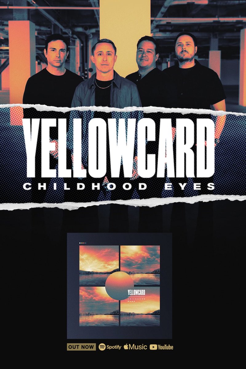Yellowcard's tweet photo. Happy 3rd Birthday to our Childhood Eyes EP! These songs ignited a comeback we never could have imagined and also produced one of our favorite music videos.

“Three Minutes More” (feat. @piercethevic of @piercetheveil) - 3:23
“Childhood Eyes” - 3:13
“Hiding In The Light” - 3:09
“Honest From The Jump” - 4:26
“The Places We’ll Go” (feat. Chris Carrabba of @dashboardmusic) - 4:10