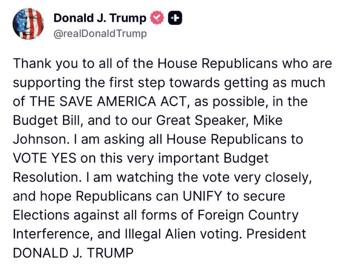 MonicaAndexjna's tweet photo. BREAKING: President Trump WARNS every single Republican in the House he is watching closely

PASS THE SAVE AMERICA ACT

OR GET PRIMARIED https://t.co/IcKRis1IBU