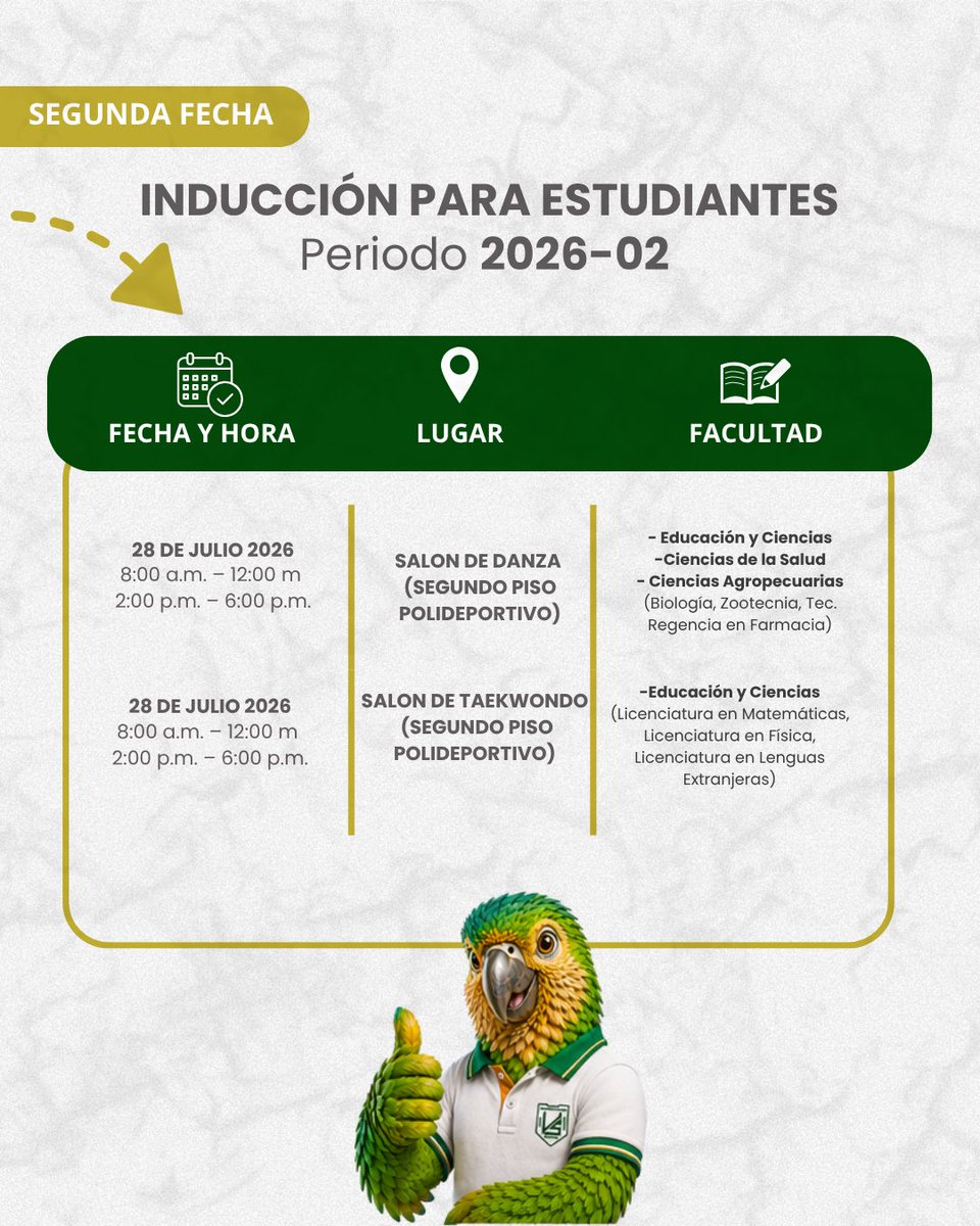 Unisucre's tweet photo. Damos la bienvenida a nuestros nuevos estudiantes y a sus padres de familia en este primer encuentro de orientación académica.

📅 27 y 28 de julio de 2026
📍 Sede Puerta Roja

👉 Desliza para conocer más información, horarios y lugares asignados. https://t.co/F1apZi9Z76